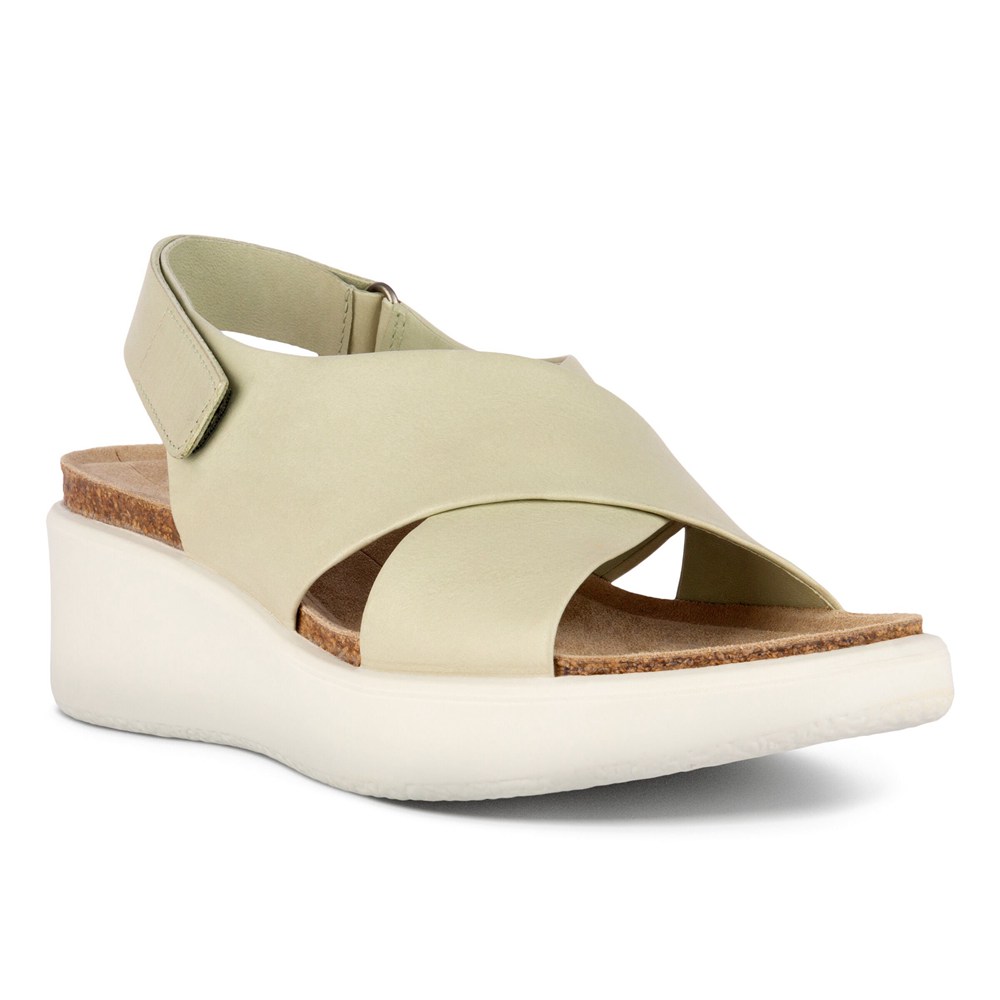 ECCO Womens Sandals Beige - Flowt Wedge Cork - KNW-489630